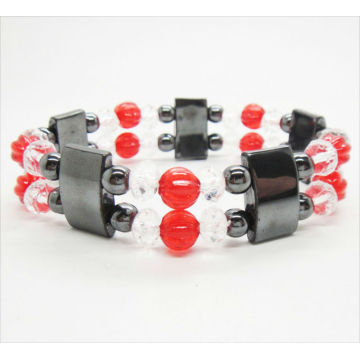 Wholesale magnetic stretch bracelet with red plastic beads 7.25'